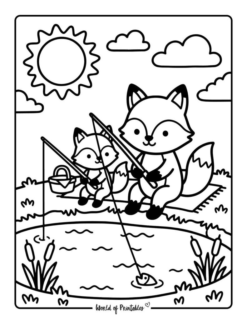 Dad And Child Fishing Coloring Page