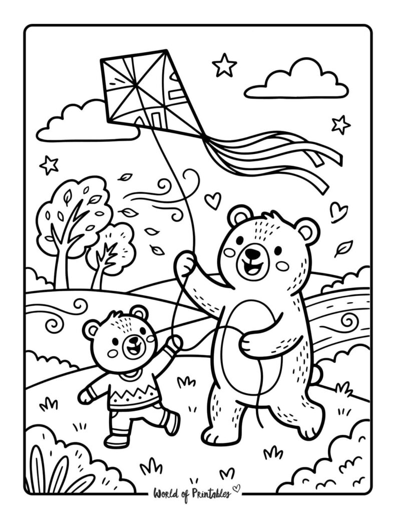 Dad And Child Flying A Kite Coloring Page