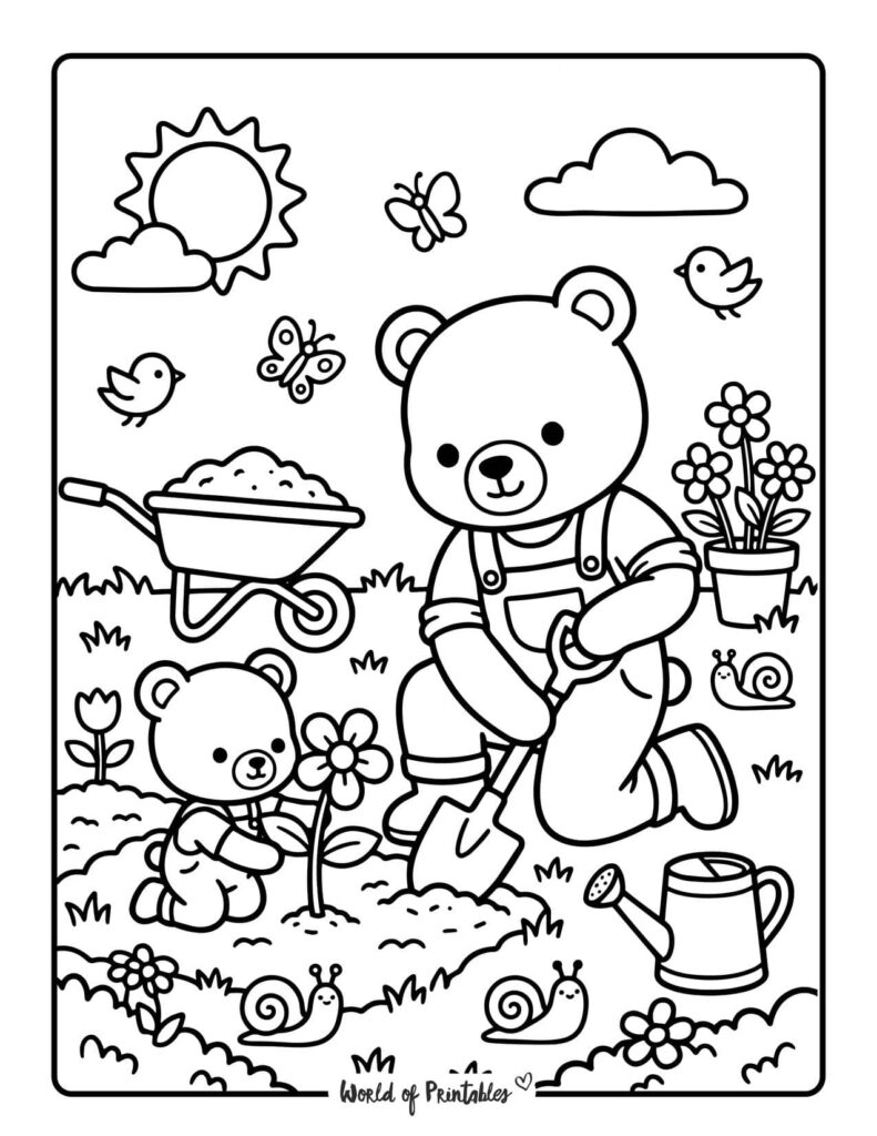 Dad And Child Gardening Coloring Page