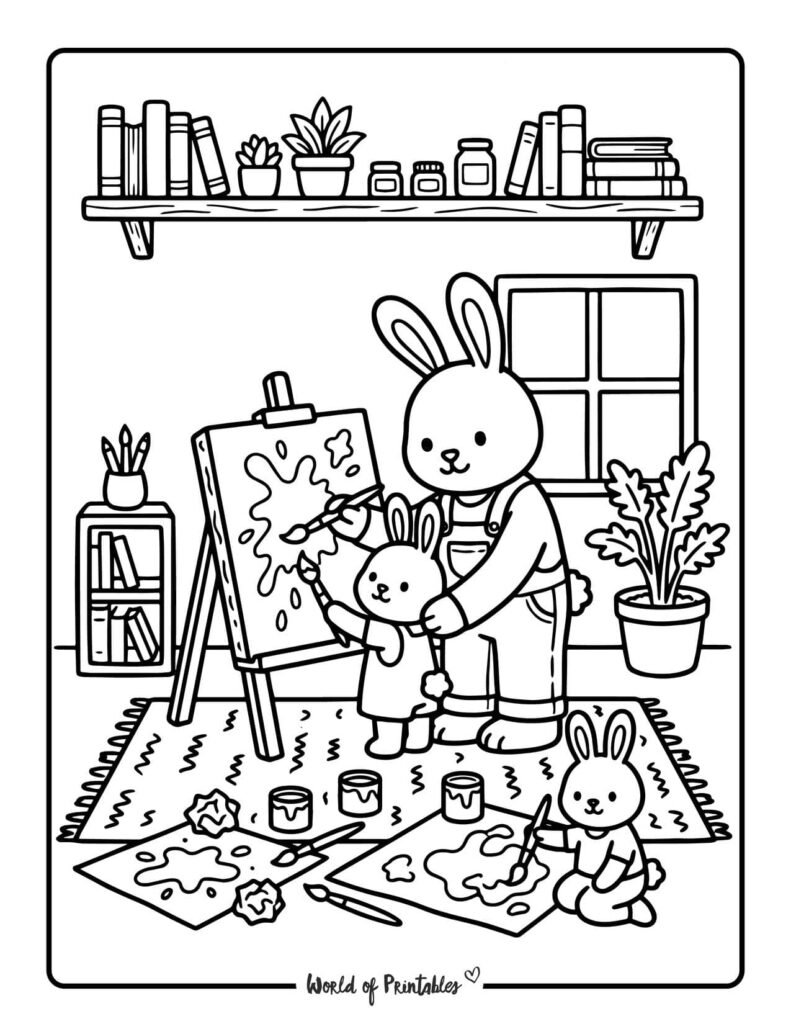 Dad And Child Painting Together Coloring Page