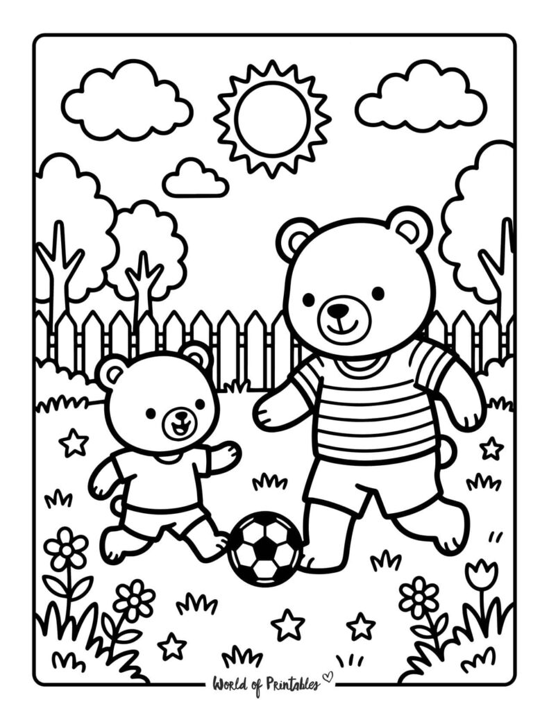 Dad And Child Playing Soccer Coloring Page