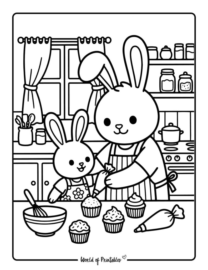 Dad And Daughter Baking Together Coloring Page
