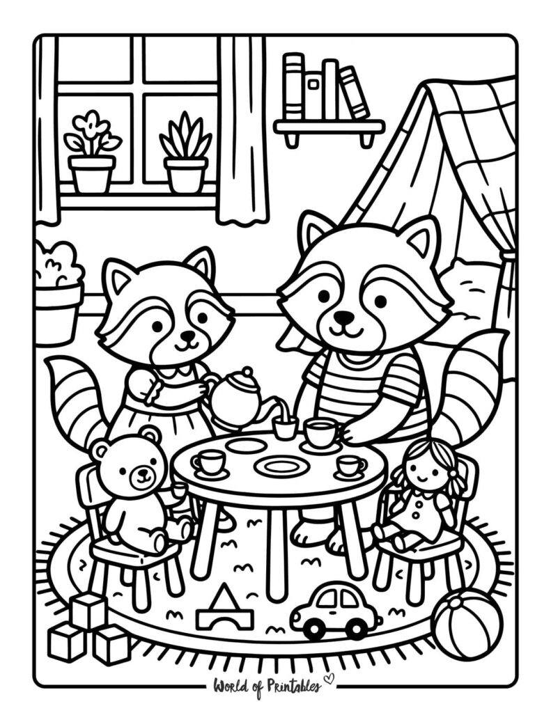 Dad And Daughter Having A Tea Party Coloring Page