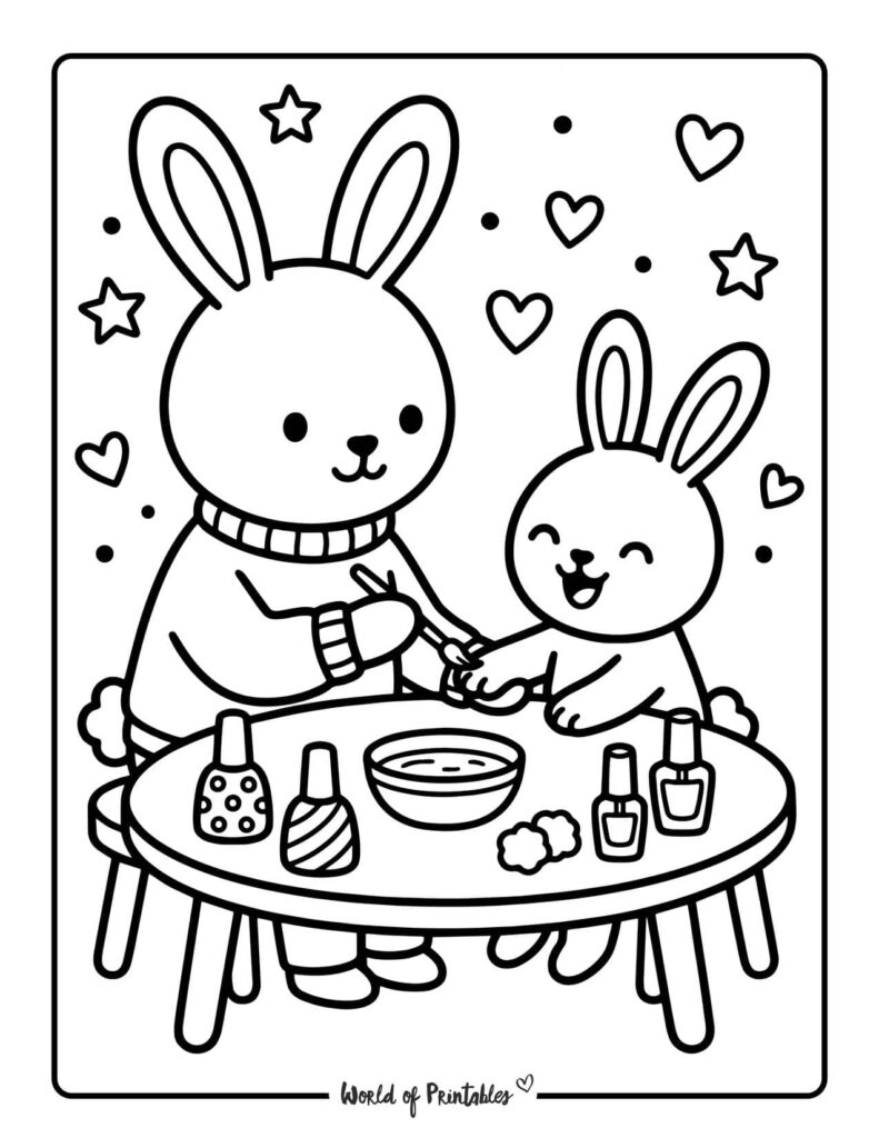 Dad And Daughter Painting Nails Coloring Page