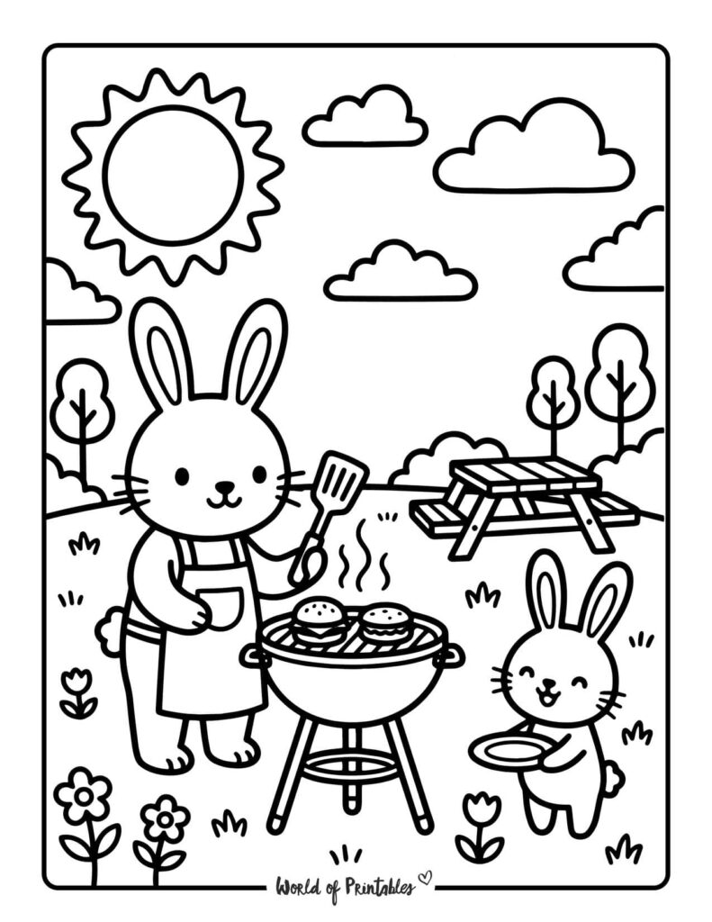 Dad Grilling Burgers Coloring Page