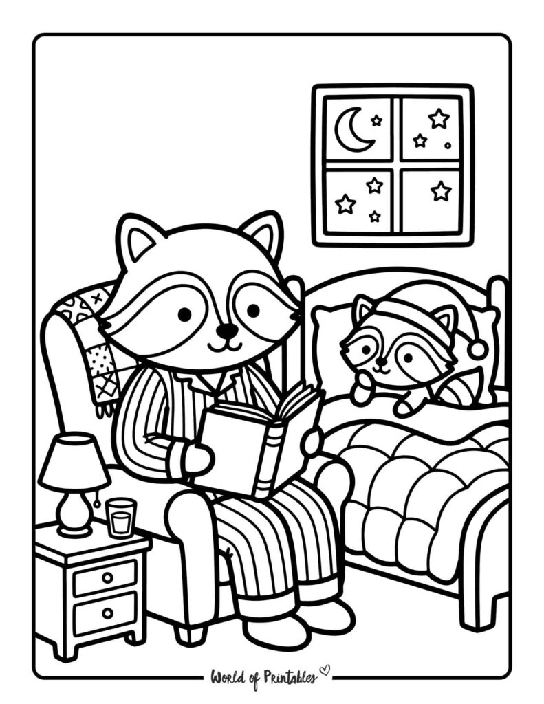 Dad Reading A Bedtime Story Coloring Page