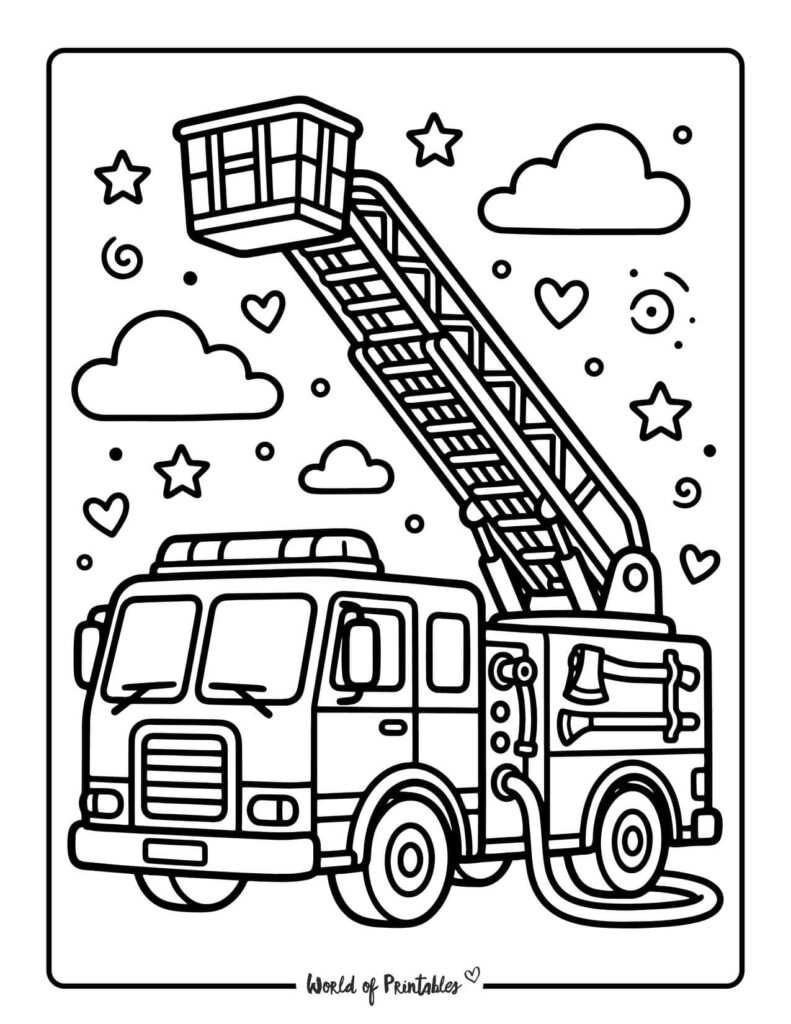 Fire Truck With Raised Ladder Coloring Page