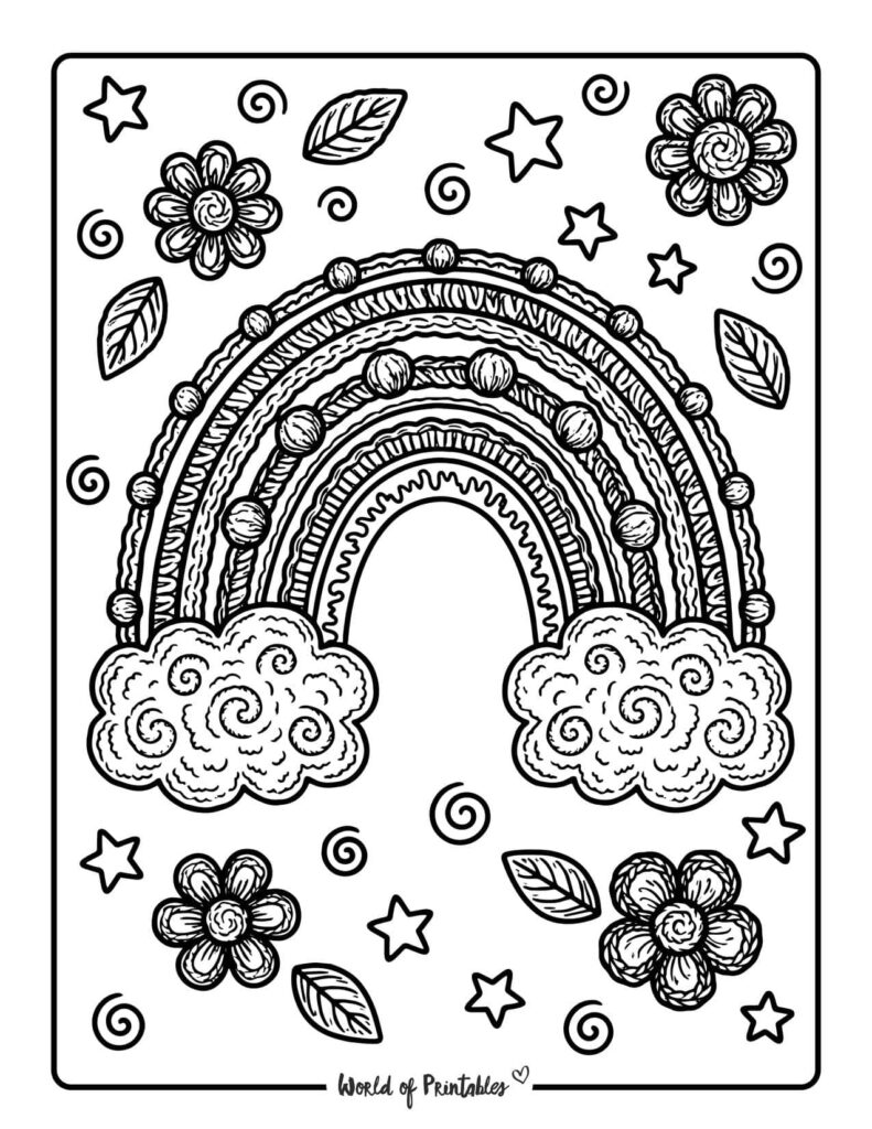 Floral Textured Rainbow Coloring Page