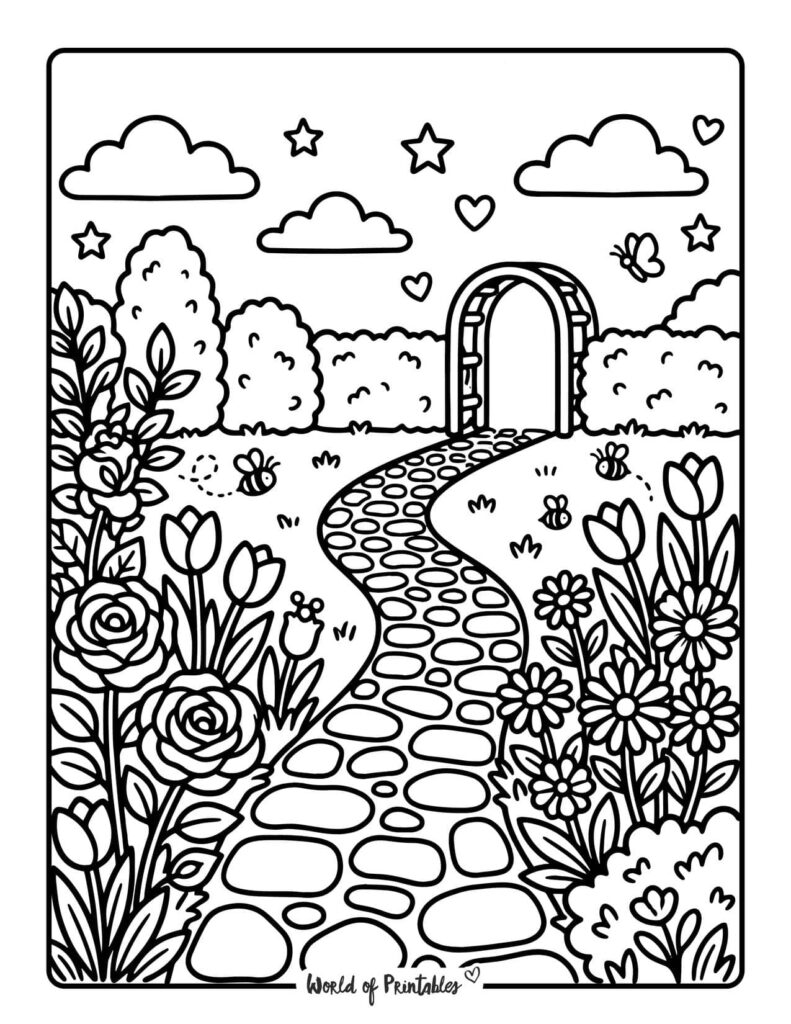 Flower Garden Path Coloring Page