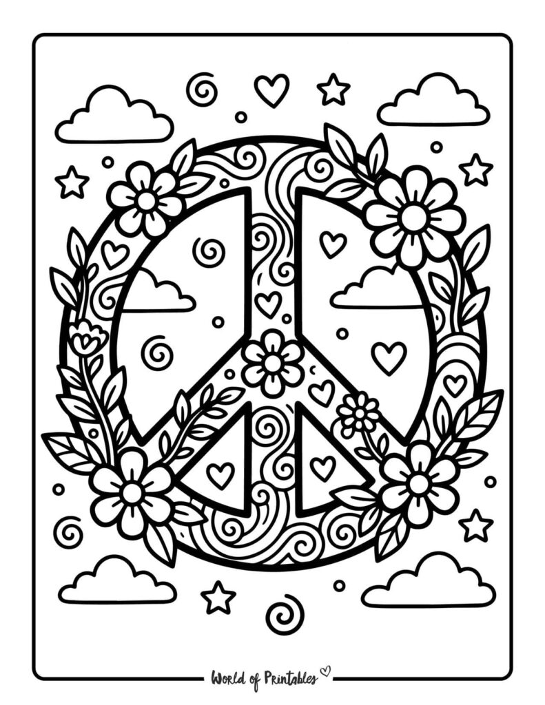 Flower Peace Sign Coloring Page