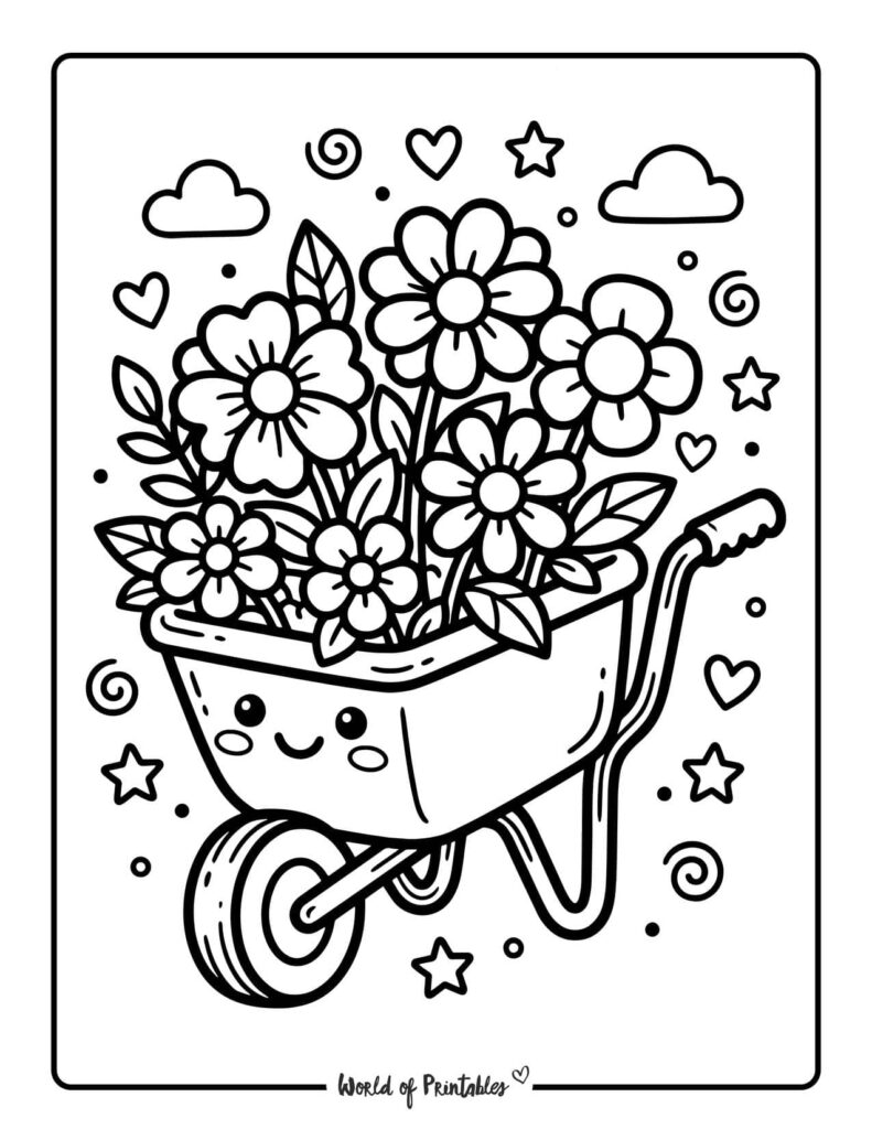Flower Wheelbarrow Coloring Page