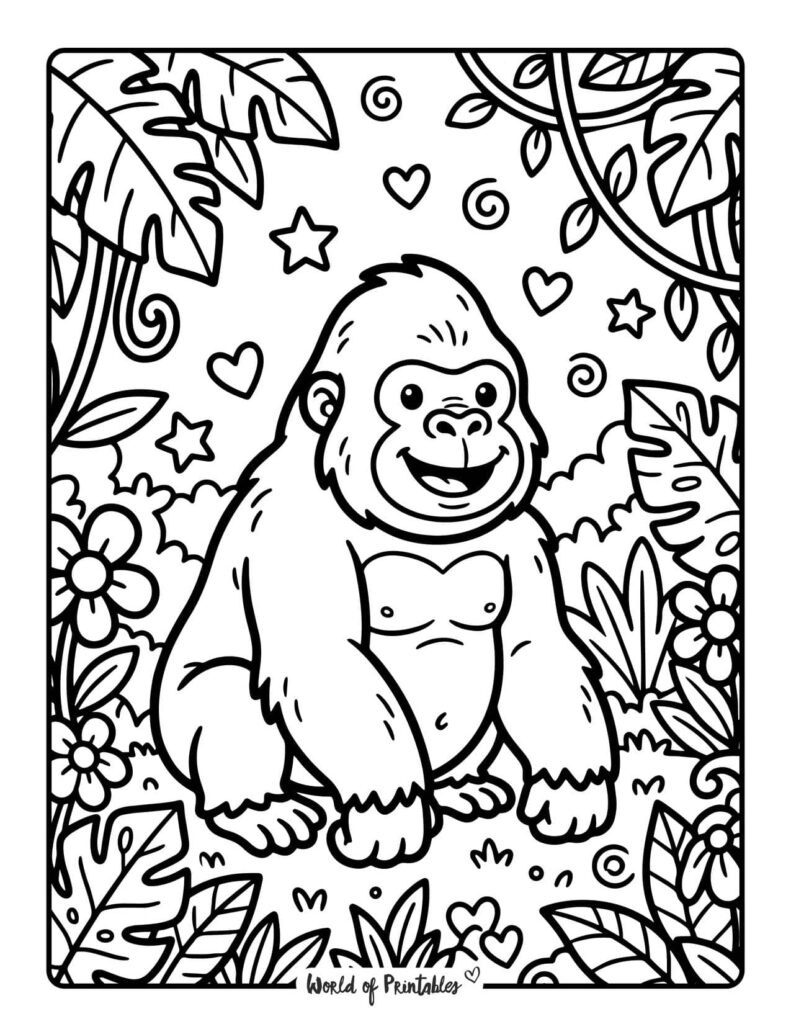 Gorilla Jungle Coloring Page