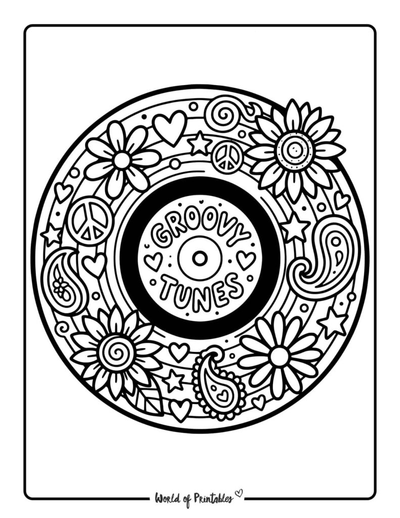 Groovy Tunes Record Coloring Page