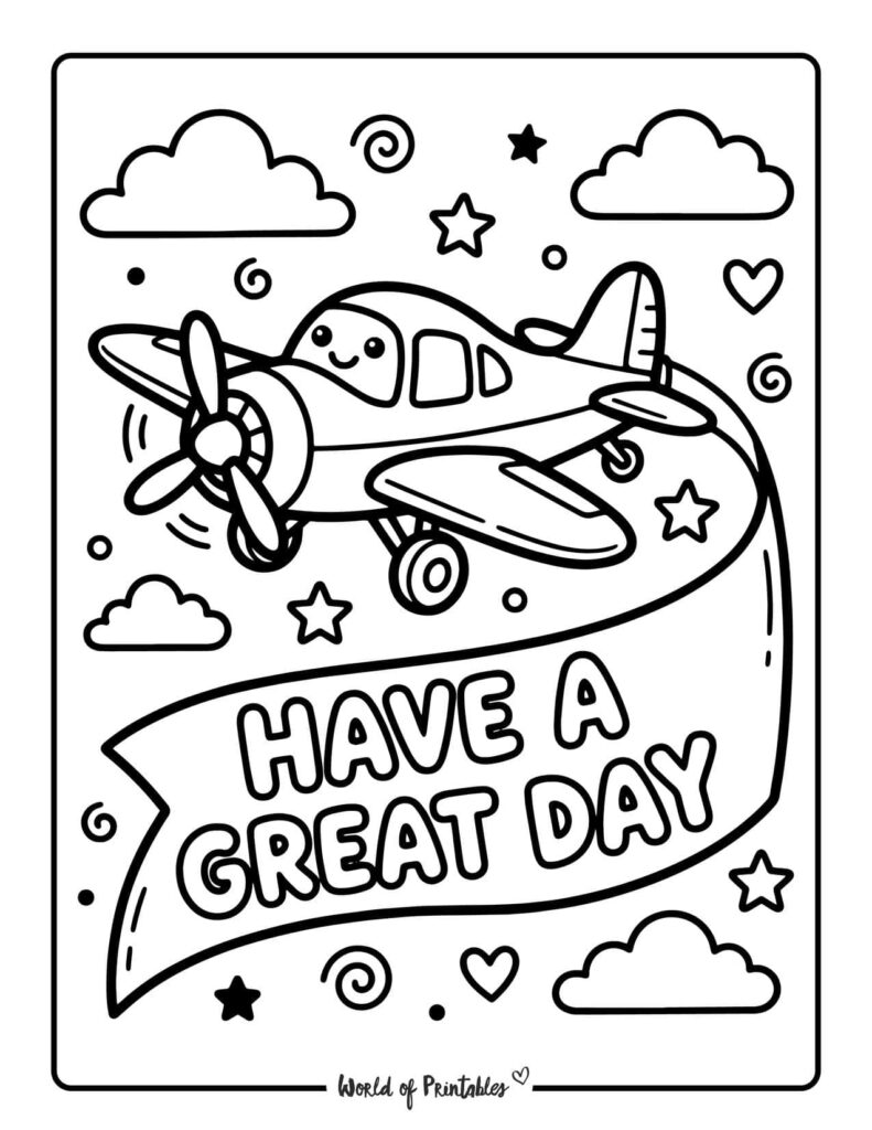 Have A Great Day Airplane Coloring Page