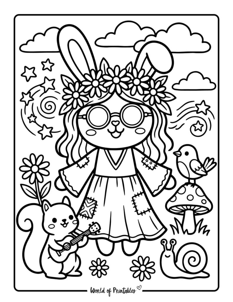Hippie Bunny Girl Coloring Page