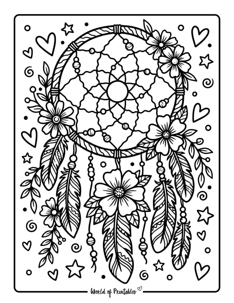 Hippie Dreamcatcher Coloring Page