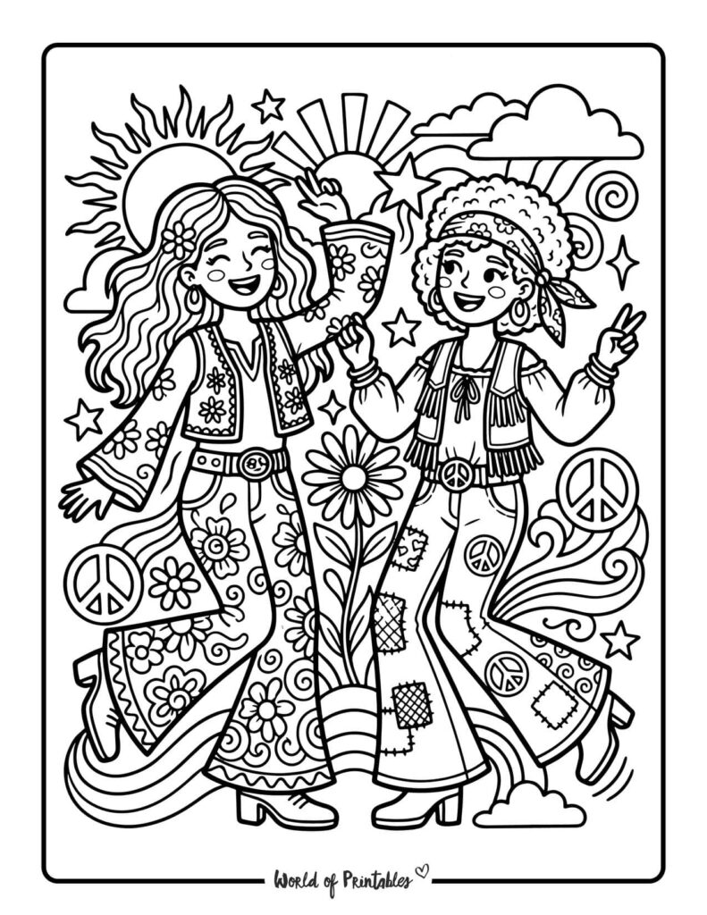 Hippie Friends Coloring Page