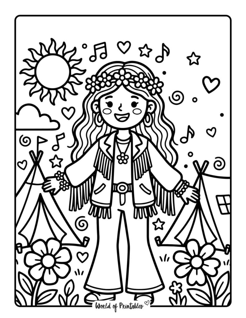 Hippie Girl Camp Coloring Page