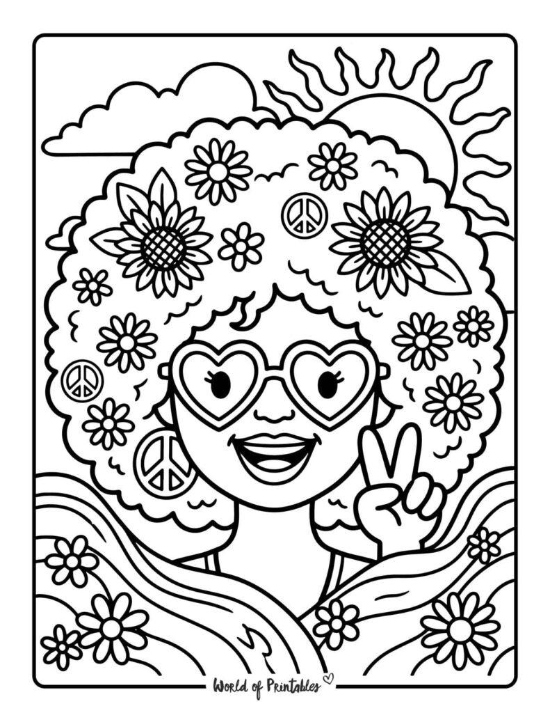 Hippie Girl Peace Sign Coloring Page