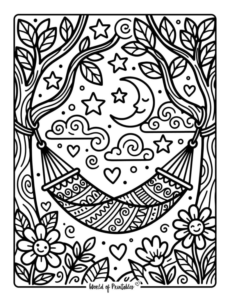 Hippie Moon Hammock Coloring Page