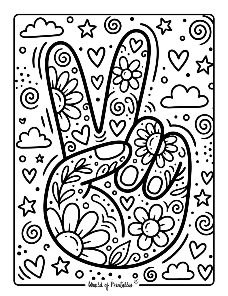Hippie Peace Sign Coloring Page