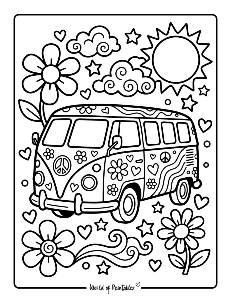 Hippie Van Coloring Page