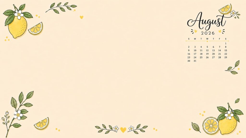 Lemon Citrus August 2026 Calendar Desktop Wallpaper