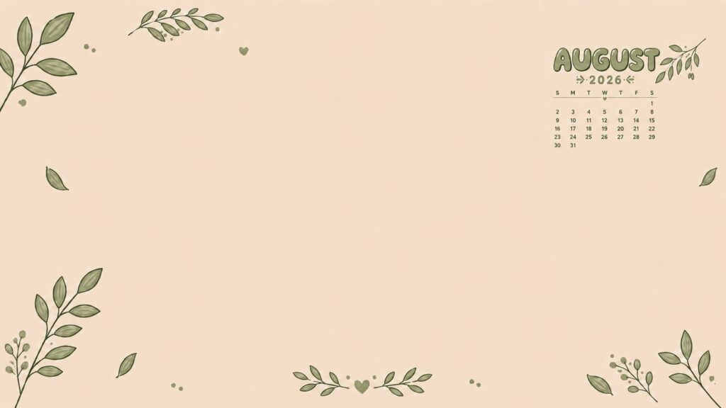 Minimal Botanical August 2026 Calendar Desktop Wallpaper