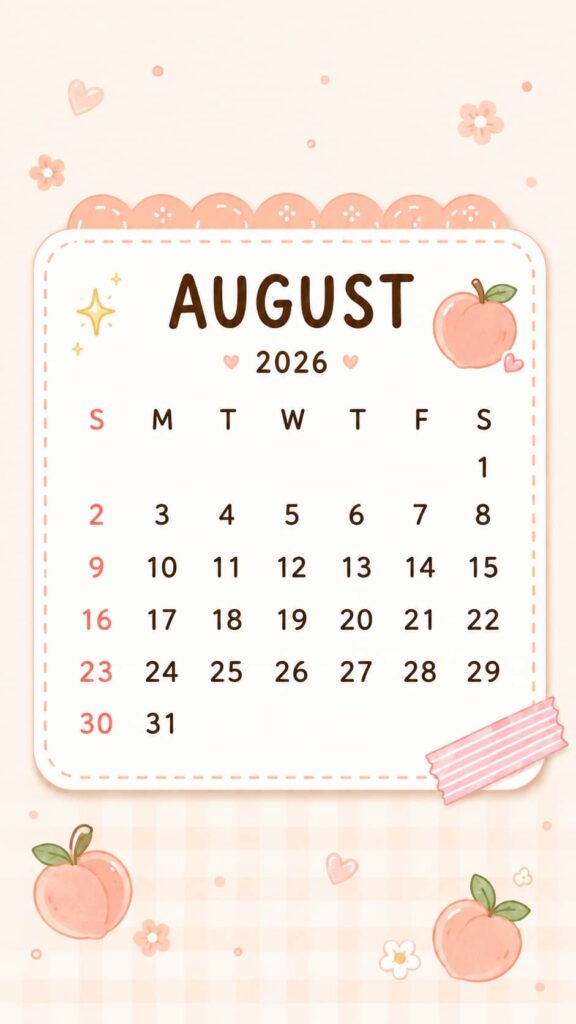 Pastel Peach August 2026 Calendar Phone Wallpaper