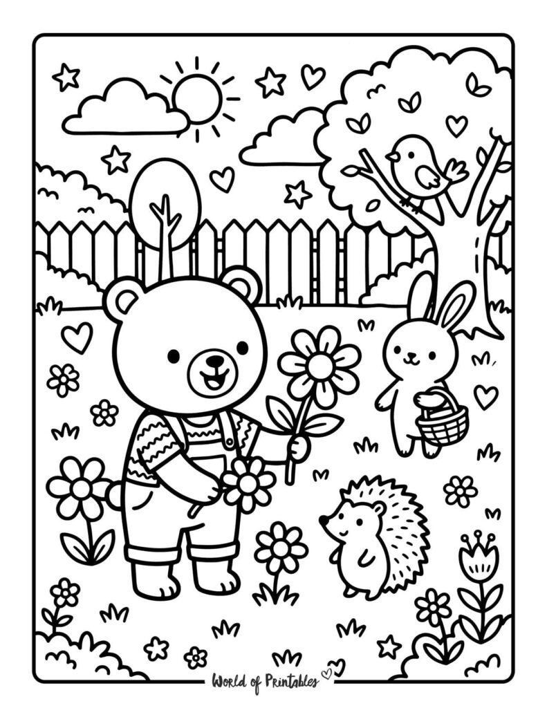 Picking Flowers in the Garden Coloring Page
