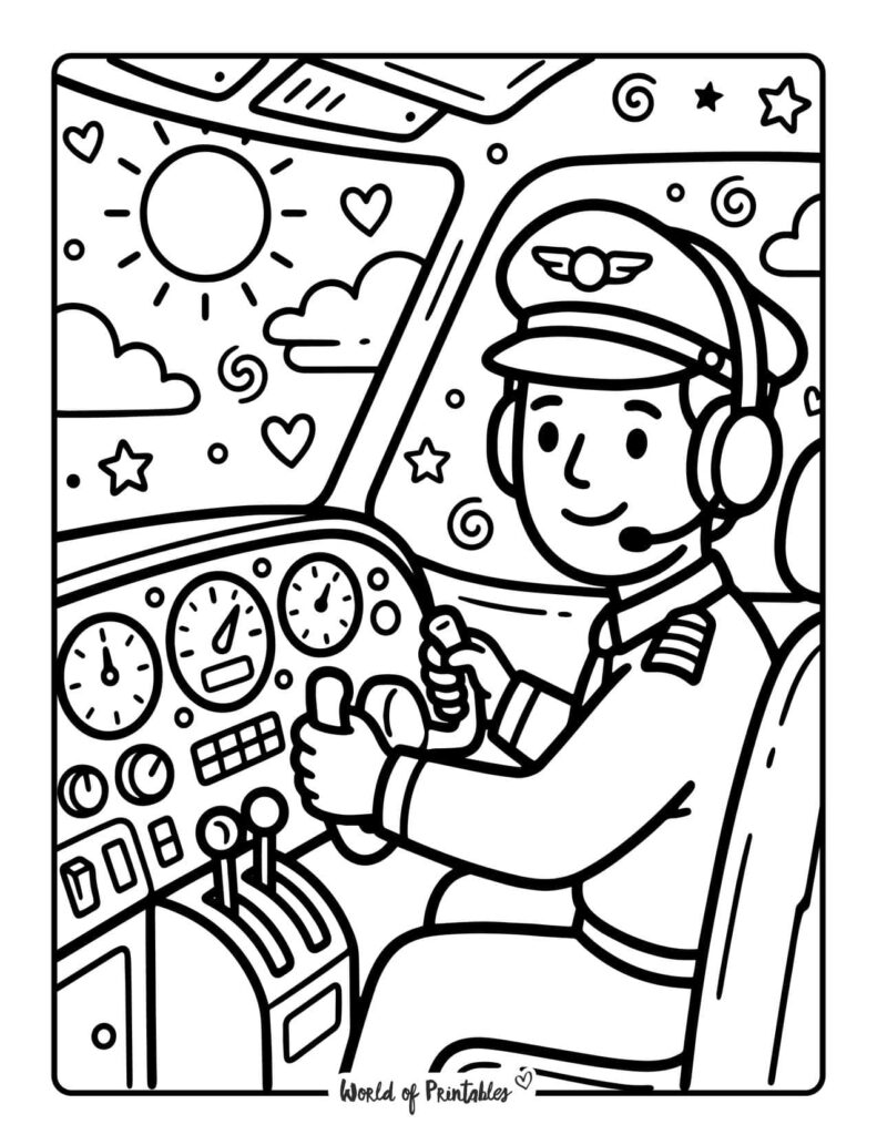 Pilot Flying Airplane Coloring Page