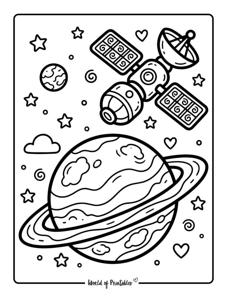 Planet With Satellite Coloring Page