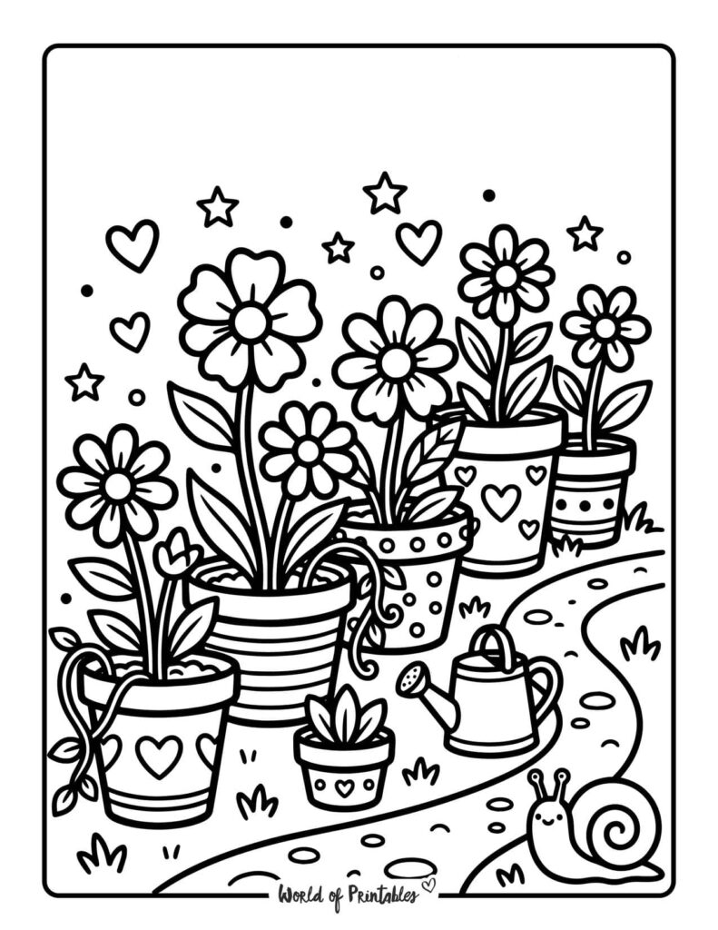 Potted Flower Garden Coloring Page