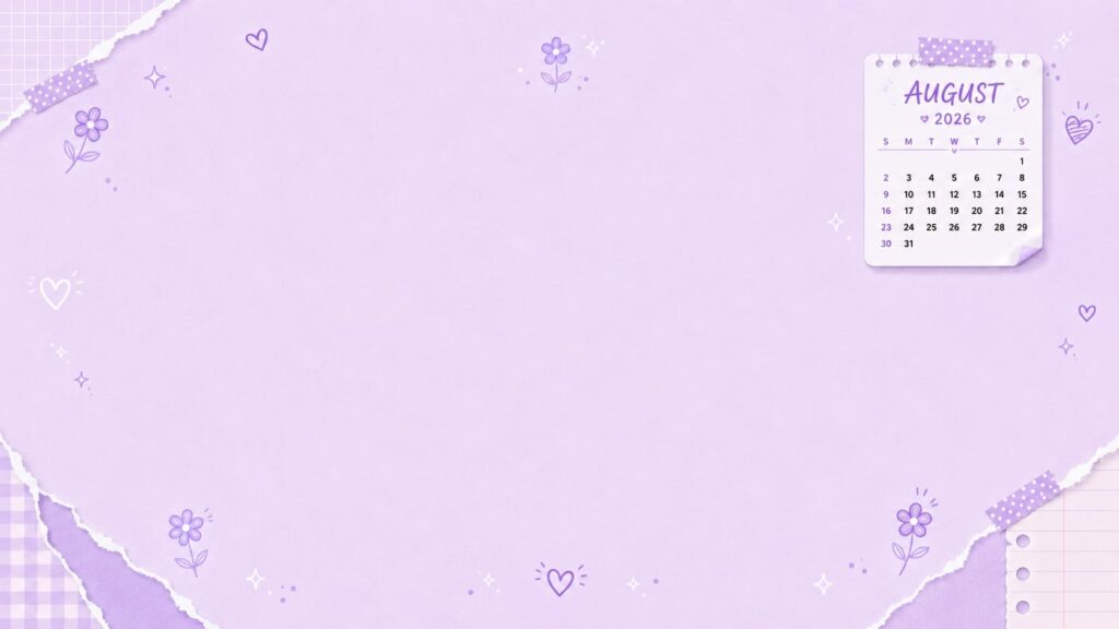 Purple Aesthetic August 2026 Calendar Desktop Wallpaper