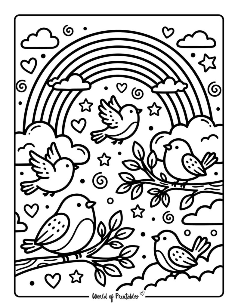 Rainbow Birds Coloring Page