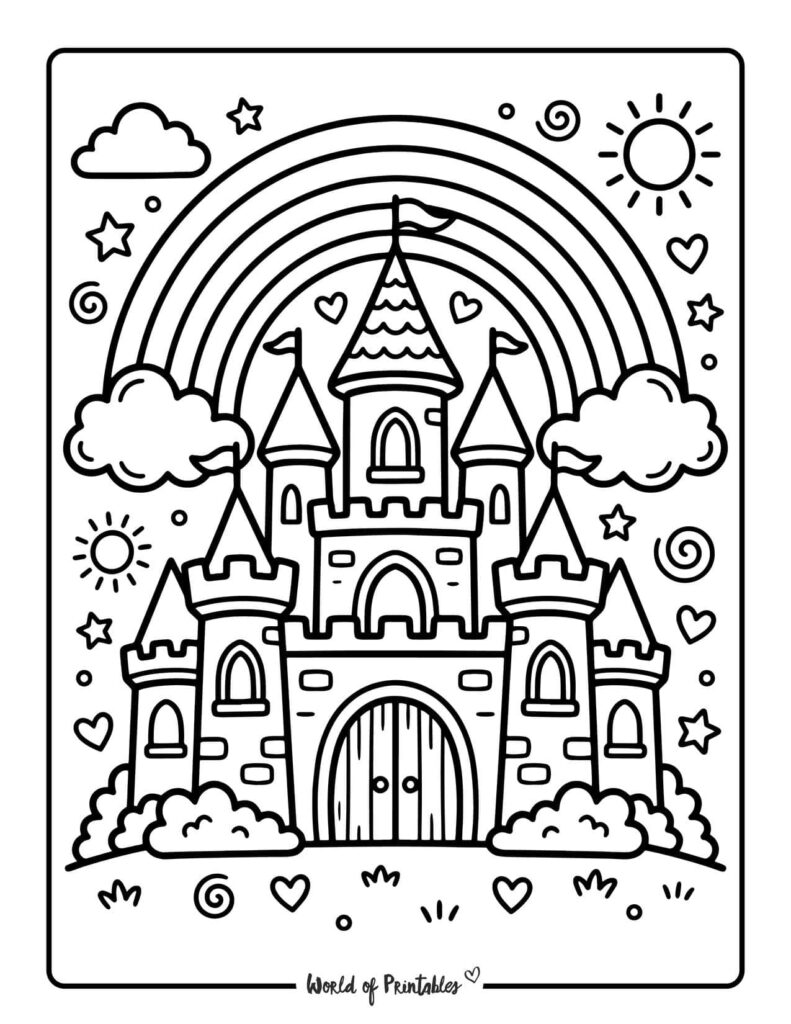 Rainbow Castle Coloring Page