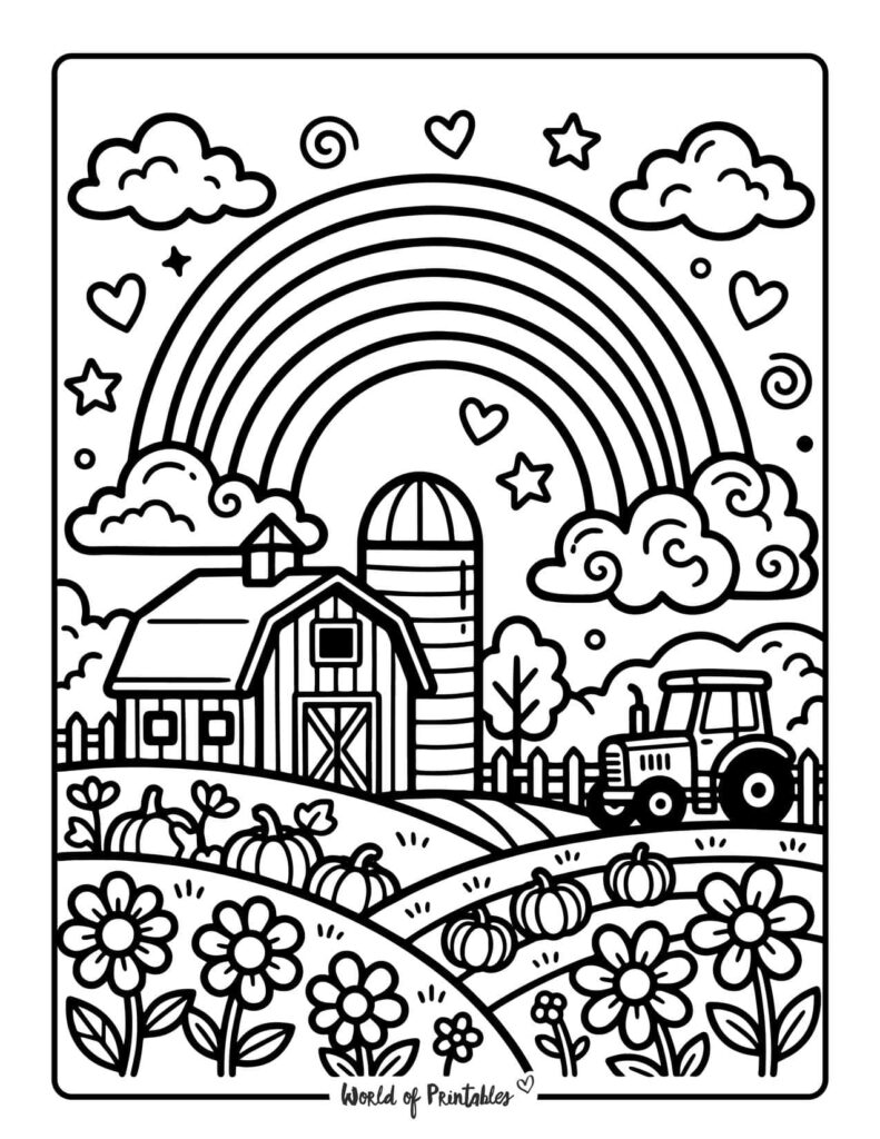 Rainbow Farm Coloring Page