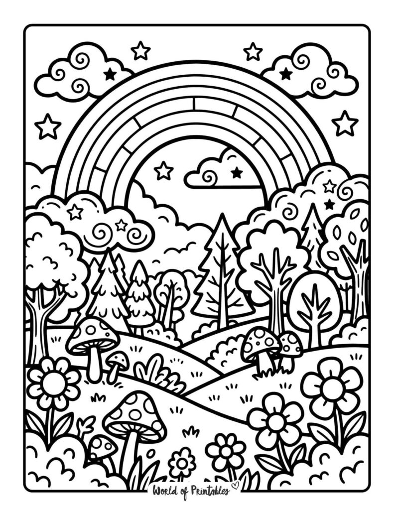 Rainbow Forest Coloring Page