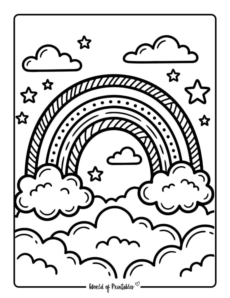 Rainbow In Clouds Coloring Page
