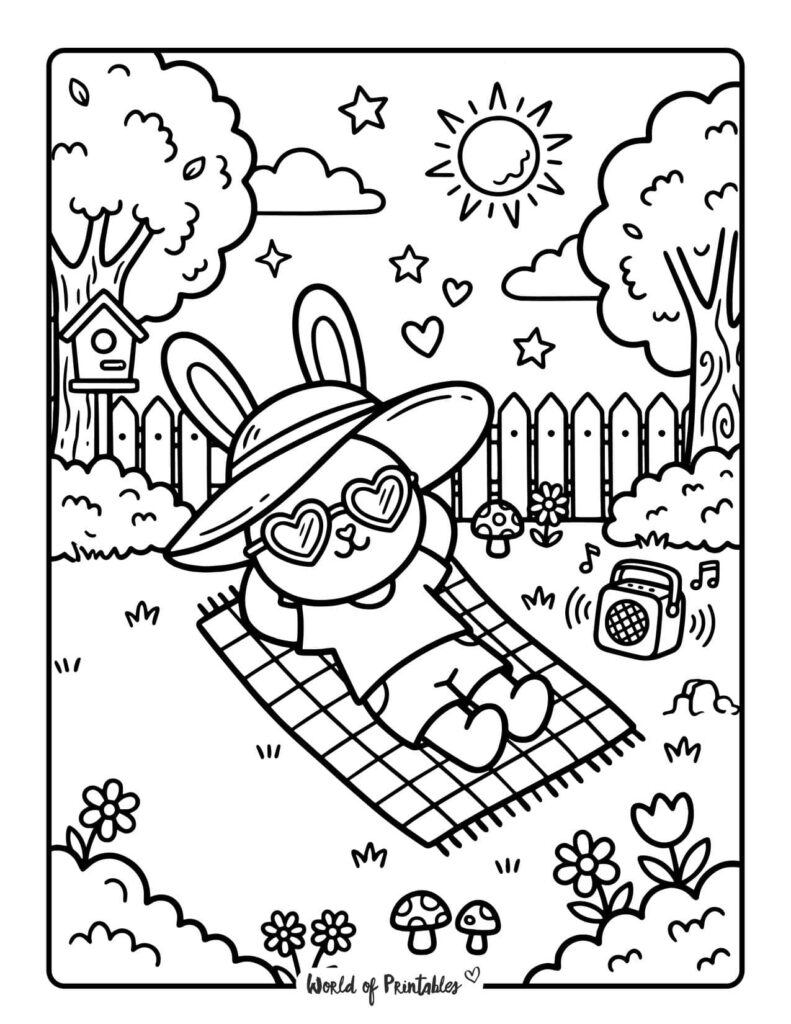 Relaxing Garden Bunny Coloring Page