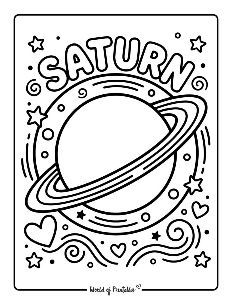 Saturn Ringed Planet Coloring Page