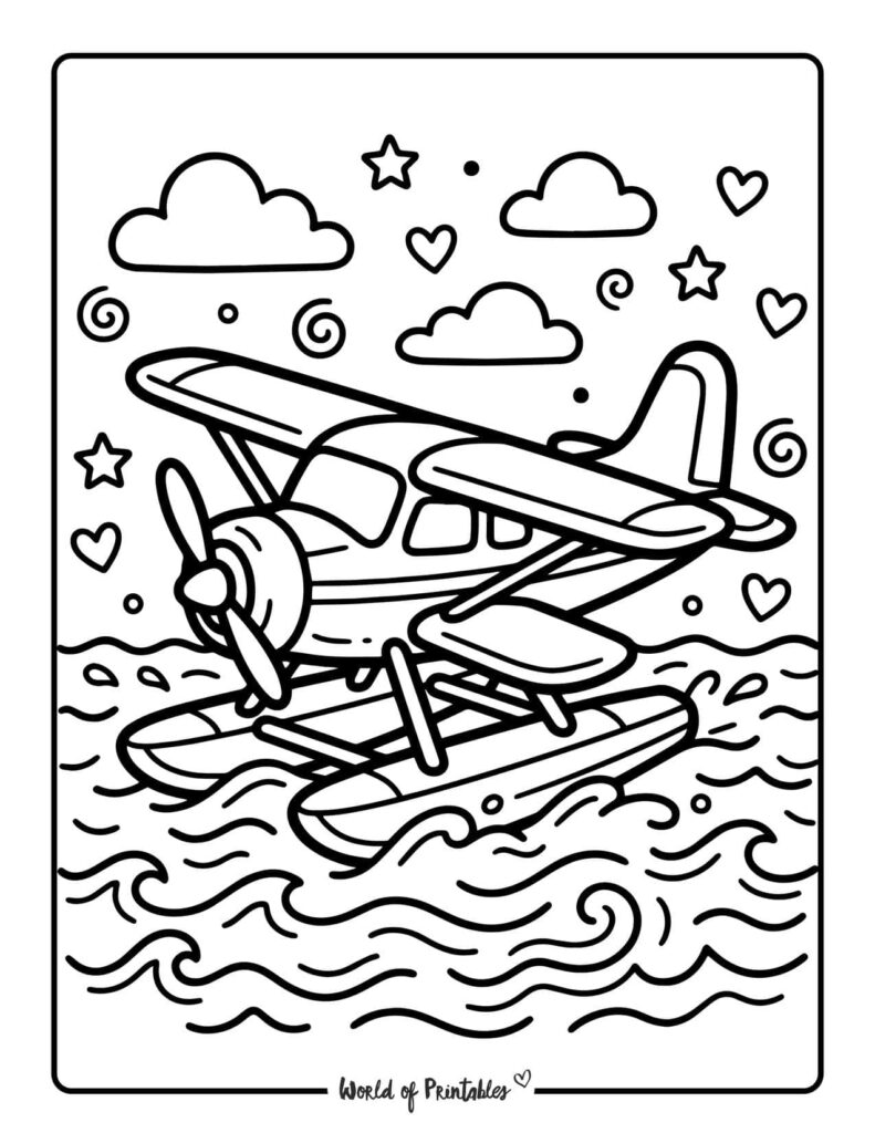 Seaplane On Water Coloring Page