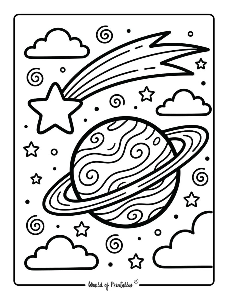 Shooting Star And Planet Coloring Page