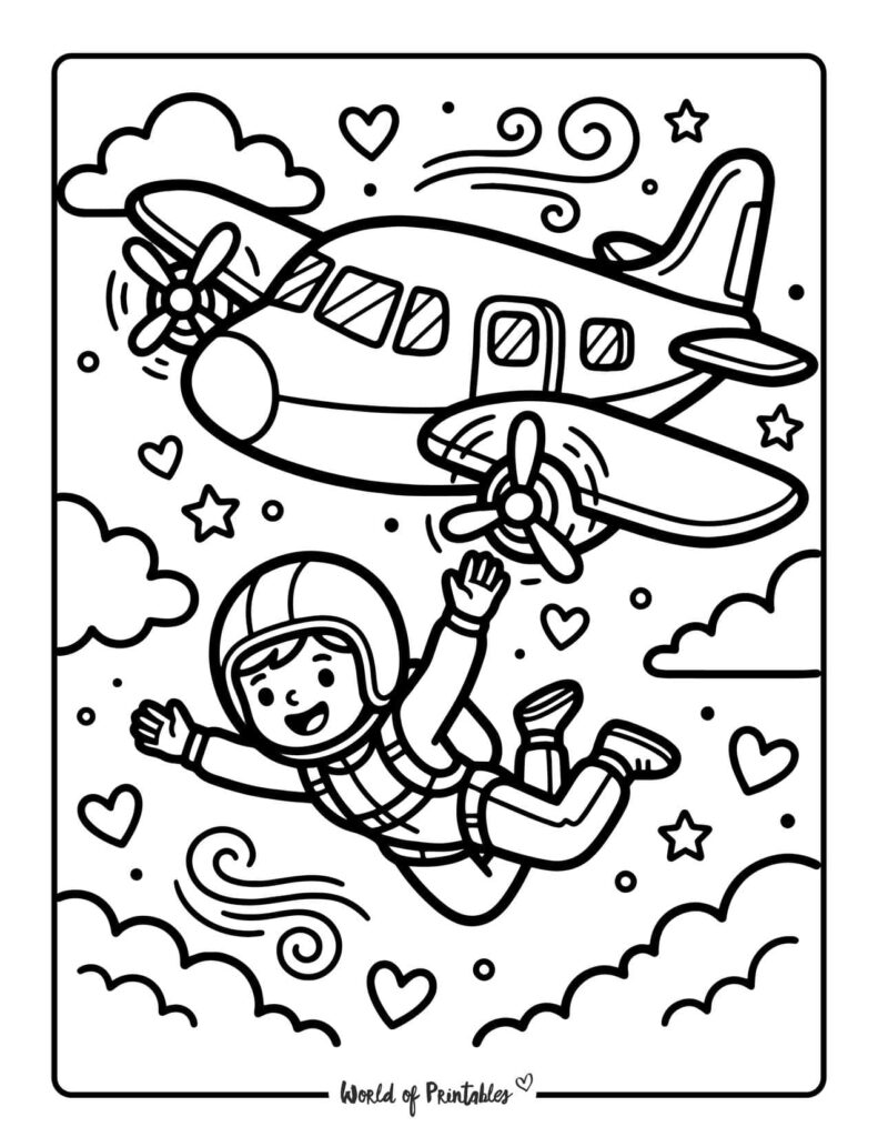 Skydiver Jumping From Airplane Coloring Page