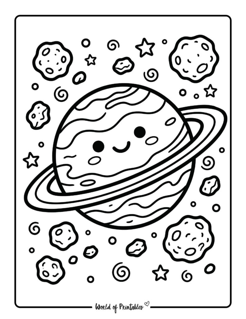 Smiling Planet Coloring Page