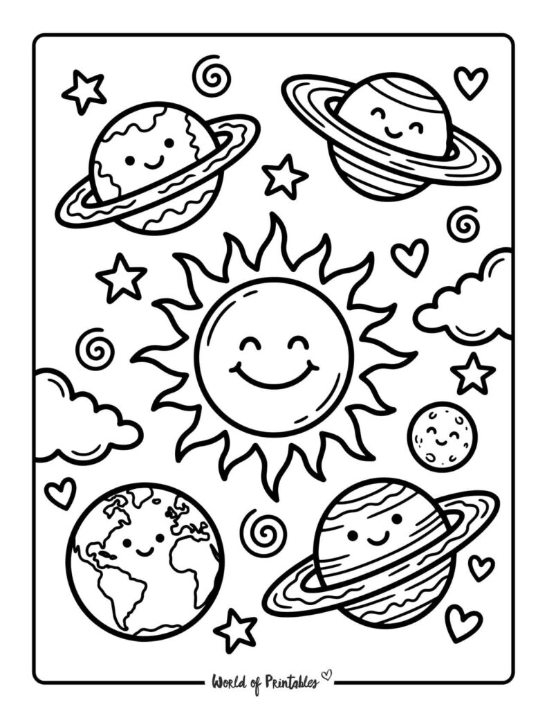 Smiling Planets Coloring Page