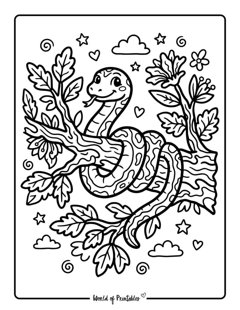 Snake in Jungle Tree Coloring Page