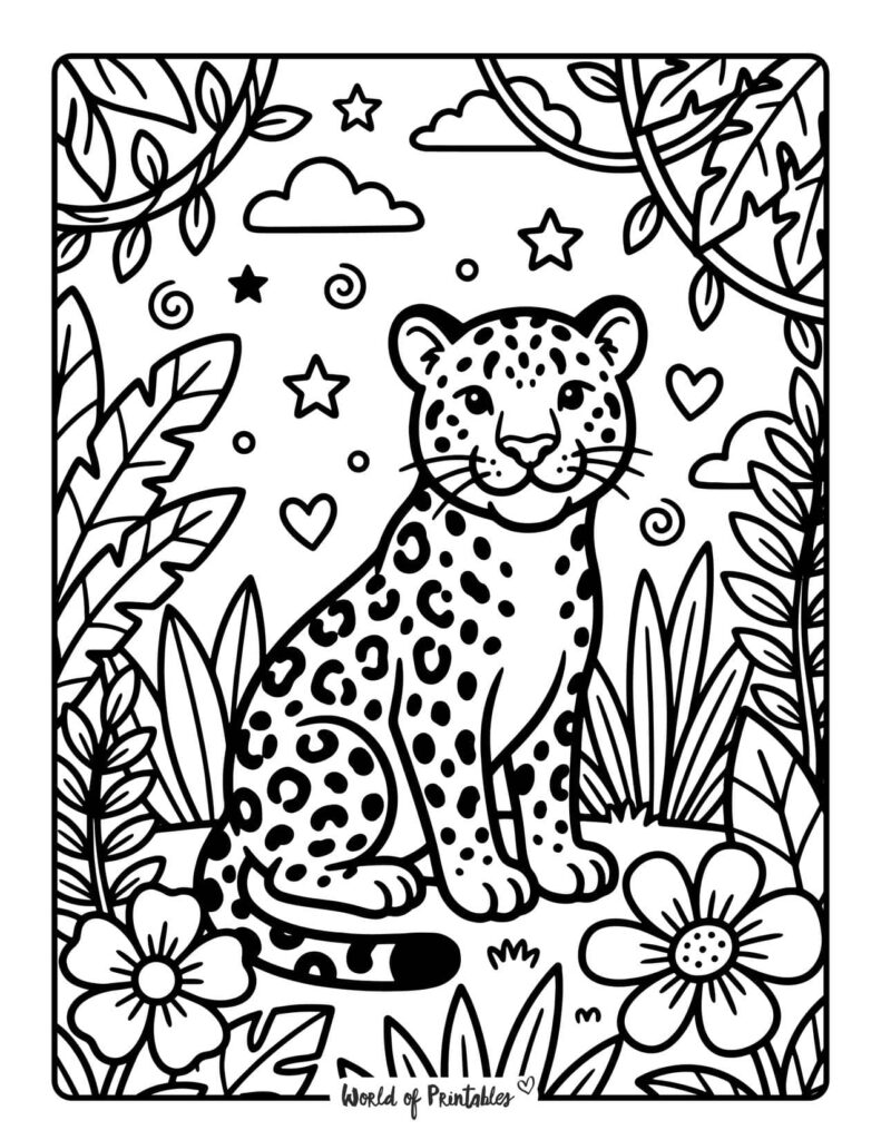 Spotted Leopard Jungle Coloring Page