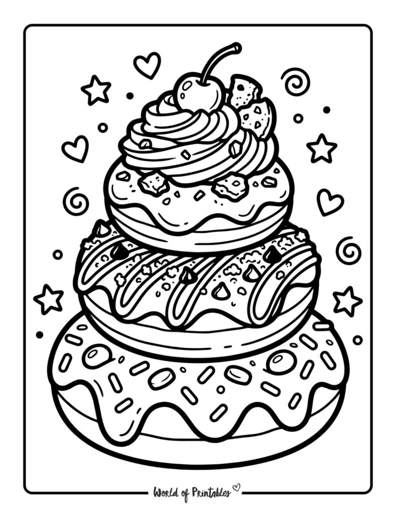 Stacked Donuts Coloring Page