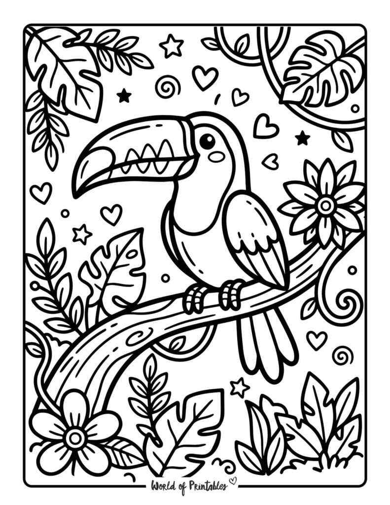 Toucan Jungle Coloring Page